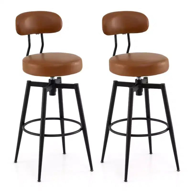 Tabourets de bar pivotants Costway, lot de 2/4 chaises hautes de bar en similicuir avec dossier et assise rembourrés Noir/Noir + Marron