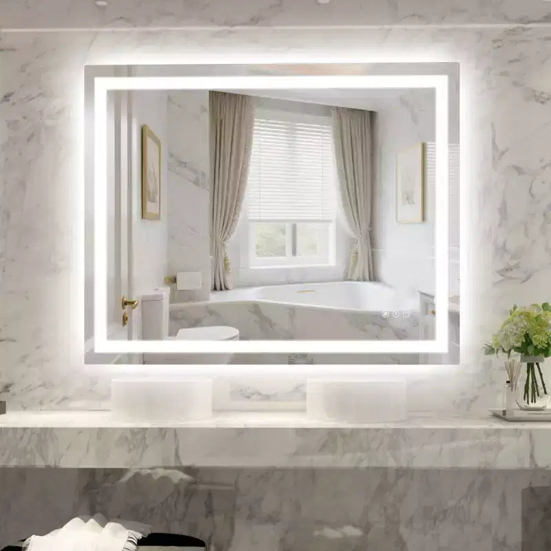 SUMERAIN 40x32 Wall Bathroom Mirror with 3 Color, Fog-Free ETL Smart Vanity Mirror Tempered Glass