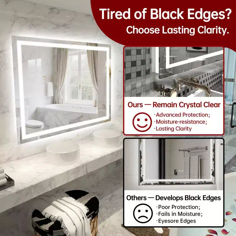 SUMERAIN 40x32 Wall Bathroom Mirror with 3 Color, Fog-Free ETL Smart Vanity Mirror Tempered Glass