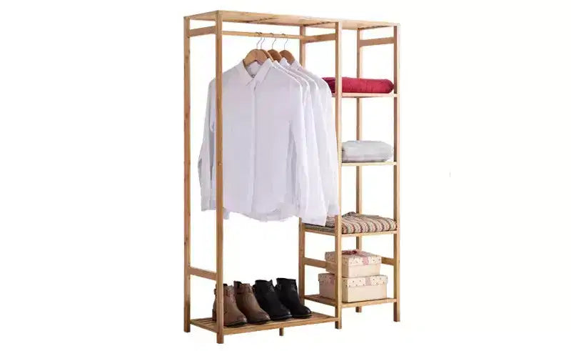 Home Collection Bamboo Garment Rack with Shelves & Curtain