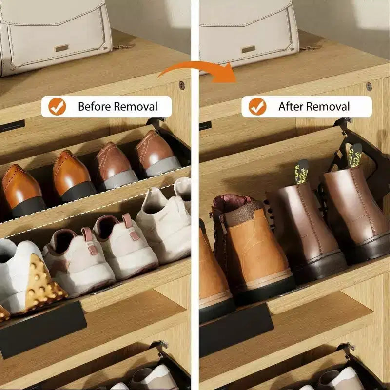 2 Flip Drawers Fluted Shoe Storage Cabinet, 31.5 Wide Freestanding Hidden Shoe Rack with Adjustable Shelves for Entryway Living Room