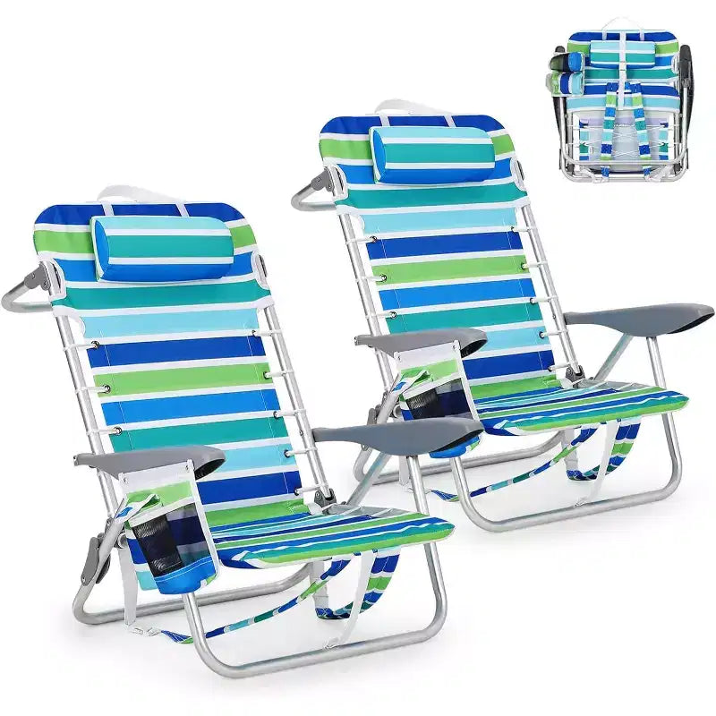 5 Reclining Positions, Lightweight Folding Outdoor Lounge, Portable Backpack Beach Chair 2 Pack  300lbs Capacity, Backpack Straps
