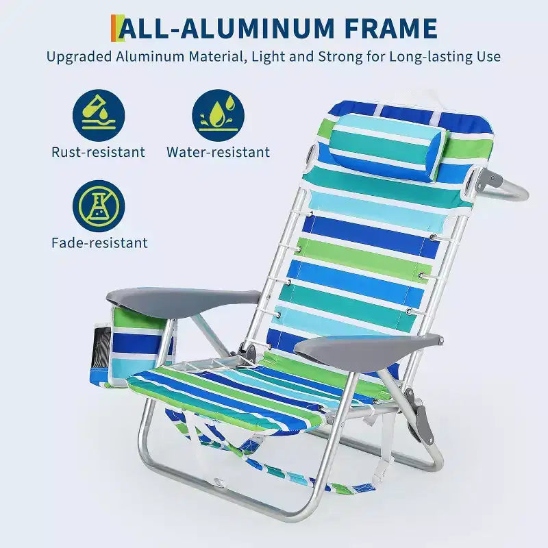 5 Reclining Positions, Lightweight Folding Outdoor Lounge, Portable Backpack Beach Chair 2 Pack  300lbs Capacity, Backpack Straps