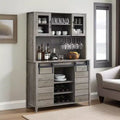 70 Inch Tall Farmhouse Coffee Bar Cabinet With Hutch,Sliding Barn Doors,Wine And Glass Rack,Large Kitchen Pantry Buffet Sideboard