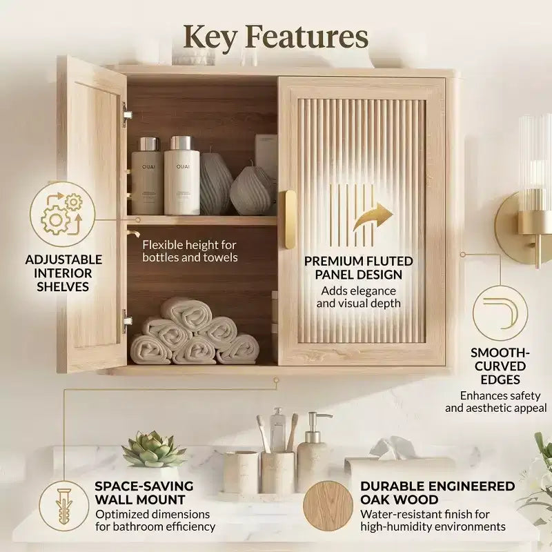 Dcolora Bathroom Wall Cabinet with Adjustable Shelf & Doors, Over-Toilet Storage