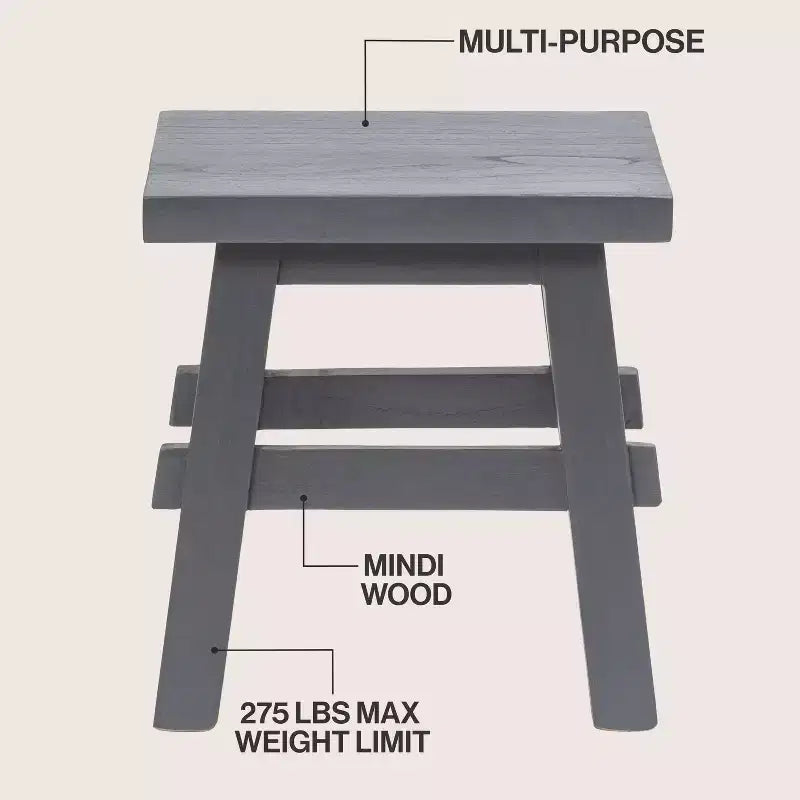 JONATHAN Y Revine 16.9 Rustic Farmhouse Solid Mindi Wood Handcrafted Accent Stool
