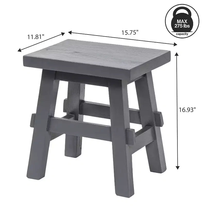 JONATHAN Y Revine 16.9 Rustic Farmhouse Solid Mindi Wood Handcrafted Accent Stool
