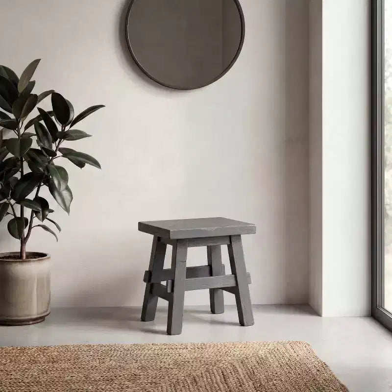 JONATHAN Y Revine 16.9 Rustic Farmhouse Solid Mindi Wood Handcrafted Accent Stool