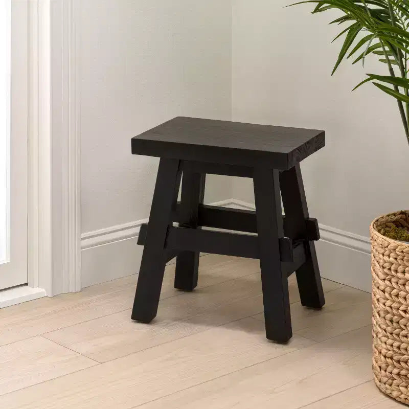 JONATHAN Y Revine 16.9 Rustic Farmhouse Solid Mindi Wood Handcrafted Accent Stool