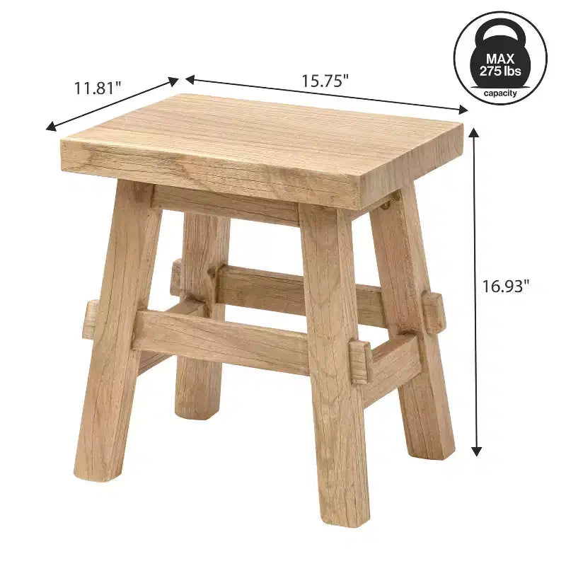 JONATHAN Y Revine 16.9 Rustic Farmhouse Solid Mindi Wood Handcrafted Accent Stool