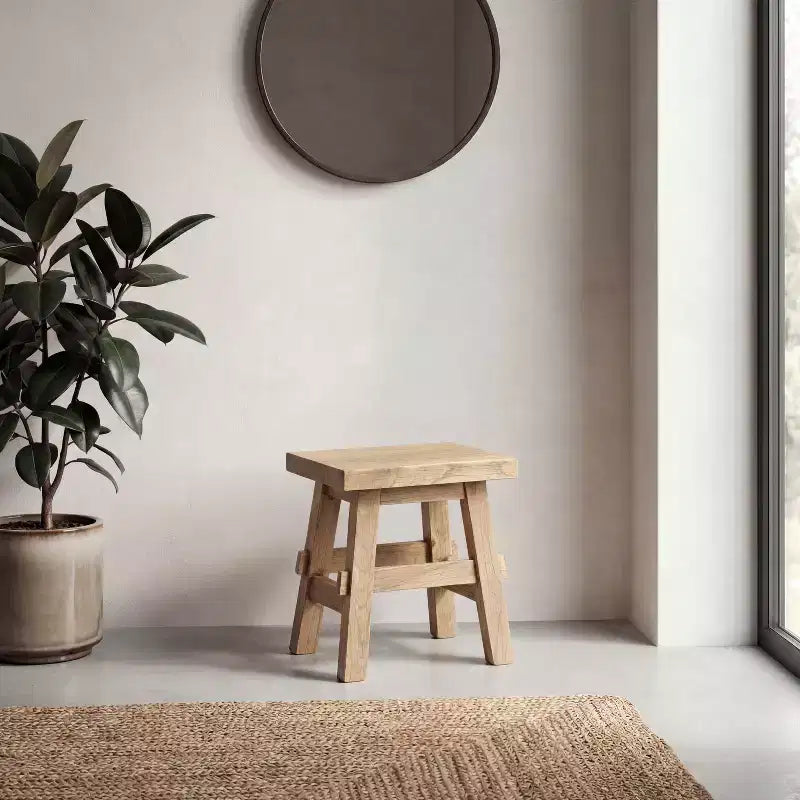 JONATHAN Y Revine 16.9 Rustic Farmhouse Solid Mindi Wood Handcrafted Accent Stool