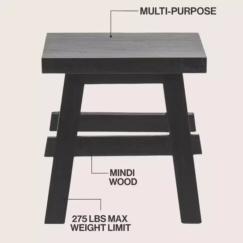 JONATHAN Y Revine 16.9 Rustic Farmhouse Solid Mindi Wood Handcrafted Accent Stool