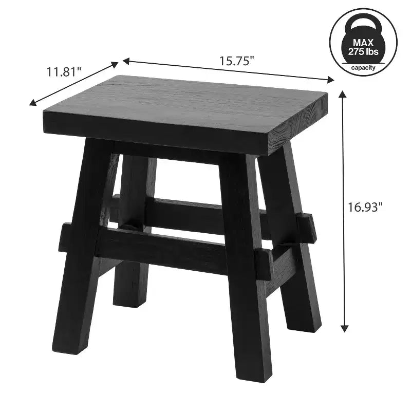 JONATHAN Y Revine 16.9 Rustic Farmhouse Solid Mindi Wood Handcrafted Accent Stool