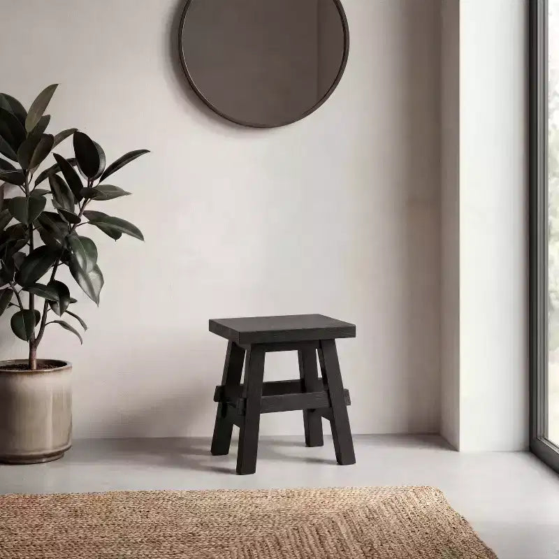 JONATHAN Y Revine 16.9 Rustic Farmhouse Solid Mindi Wood Handcrafted Accent Stool