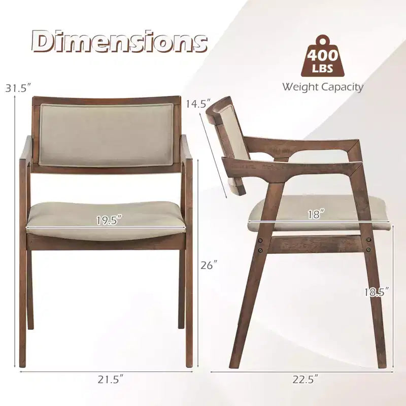 Costway Rubber Wood Dining Chairs Set of 2/4 with Arms,Curved Seat & Back for Room,Dark Beige