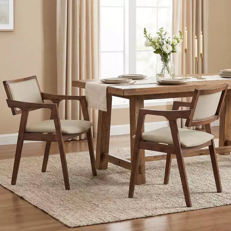 Costway Rubber Wood Dining Chairs Set of 2/4 with Arms,Curved Seat & Back for Room,Dark Beige