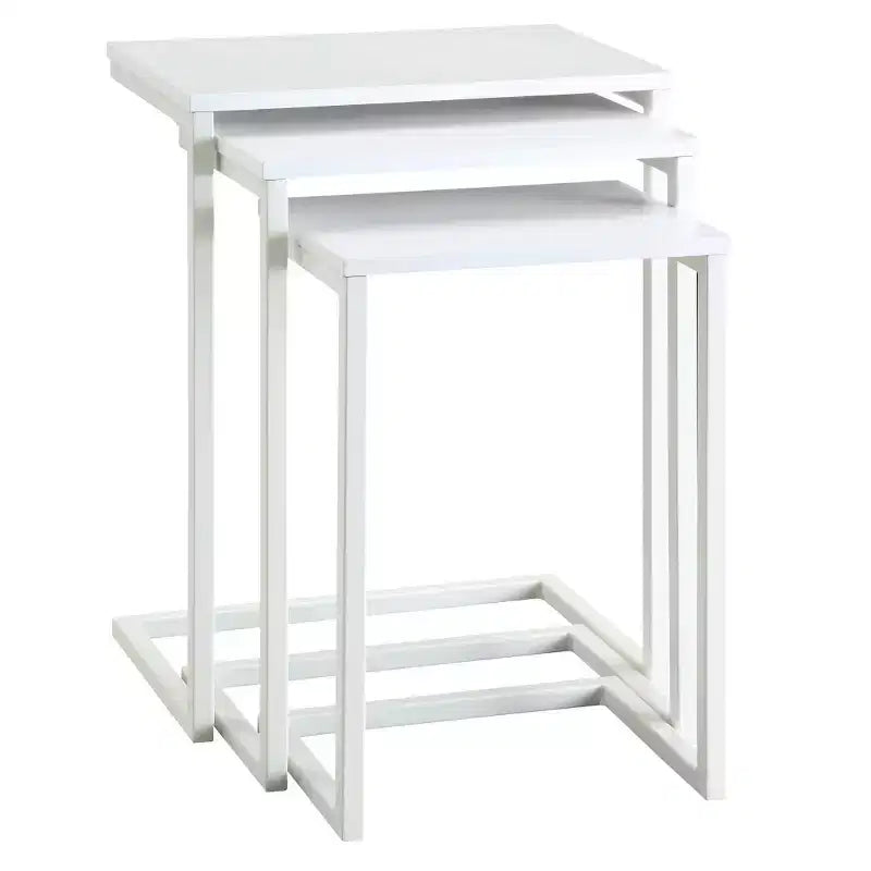 HomeRoots Set of Three 24 White Solid Wood And Steel Nested End Tables