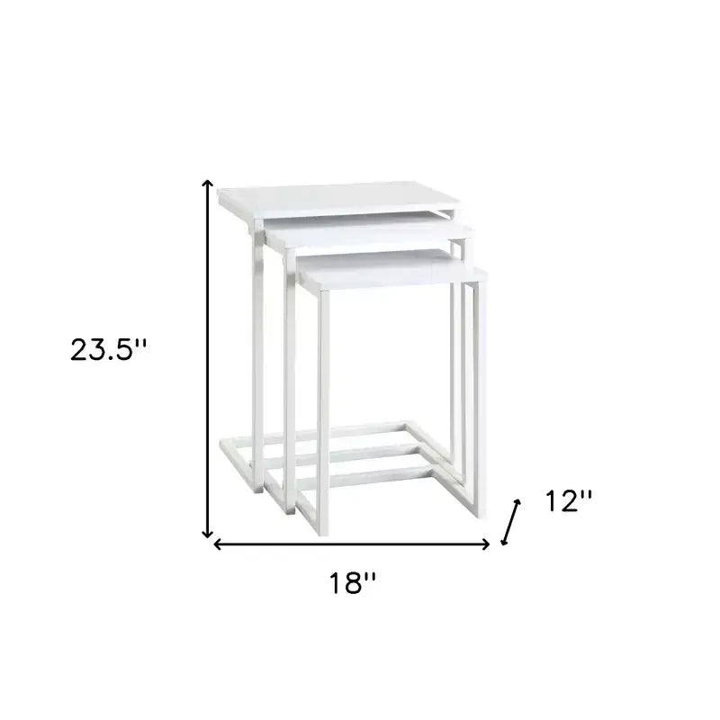HomeRoots Set of Three 24 White Solid Wood And Steel Nested End Tables