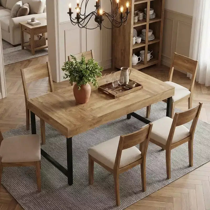 MAYEERTY 55 Rustic 4-6 Person Dining Table, Multi-Use Modern Kitchen & Office Desk