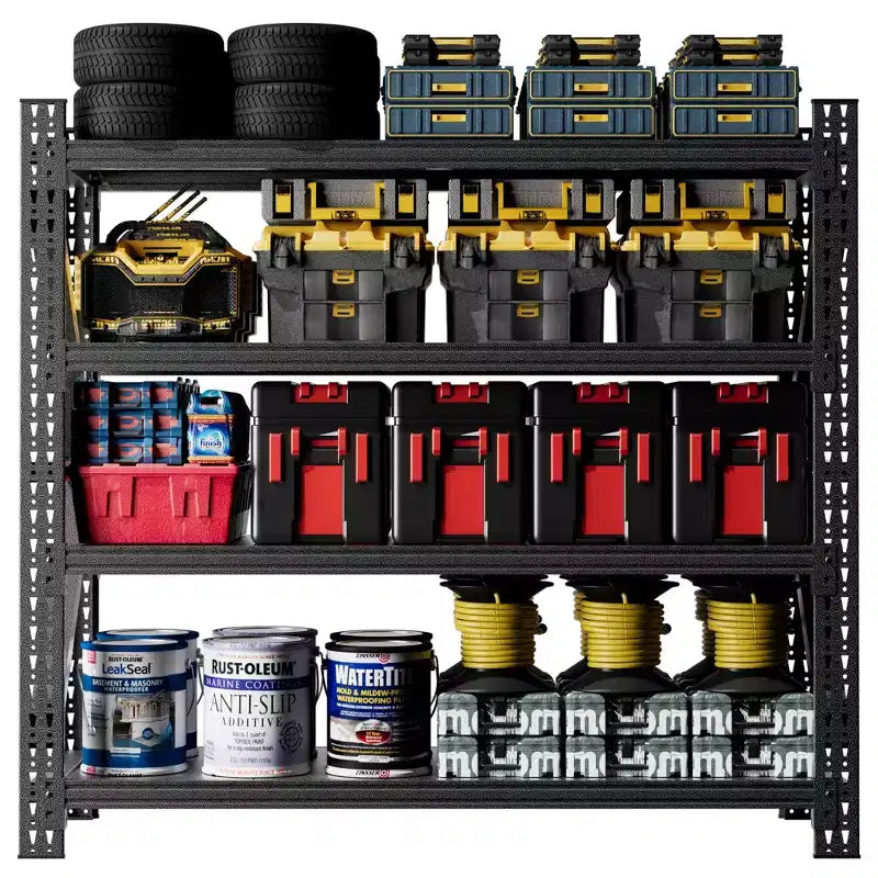 VIYET 63H, 4-Shelf Heavy Duty Metal Garage Shelving, 5000 LBS Capacity Adjustable Industrial Storage Unit, Black