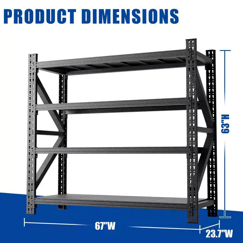 VIYET 63H, 4-Shelf Heavy Duty Metal Garage Shelving, 5000 LBS Capacity Adjustable Industrial Storage Unit, Black