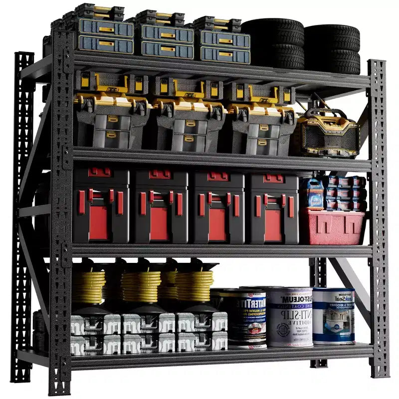 VIYET 63H, 4-Shelf Heavy Duty Metal Garage Shelving, 5000 LBS Capacity Adjustable Industrial Storage Unit, Black
