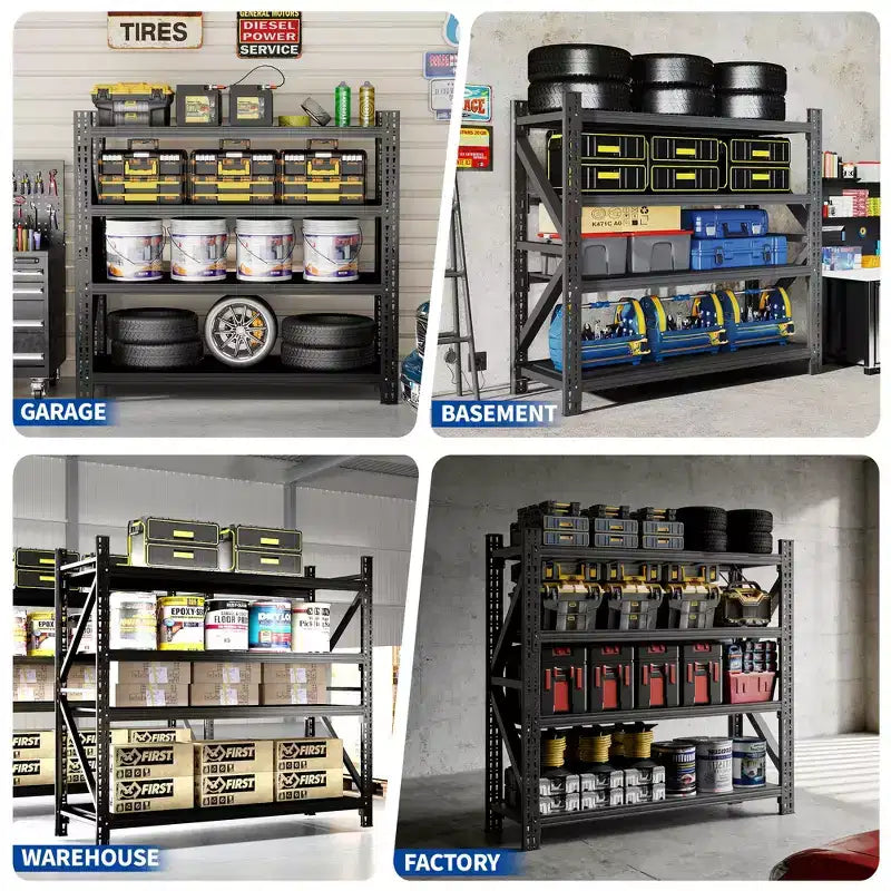 VIYET 63H, 4-Shelf Heavy Duty Metal Garage Shelving, 5000 LBS Capacity Adjustable Industrial Storage Unit, Black