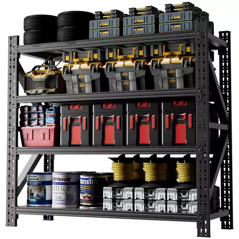 VIYET 63H, 4-Shelf Heavy Duty Metal Garage Shelving, 5000 LBS Capacity Adjustable Industrial Storage Unit, Black