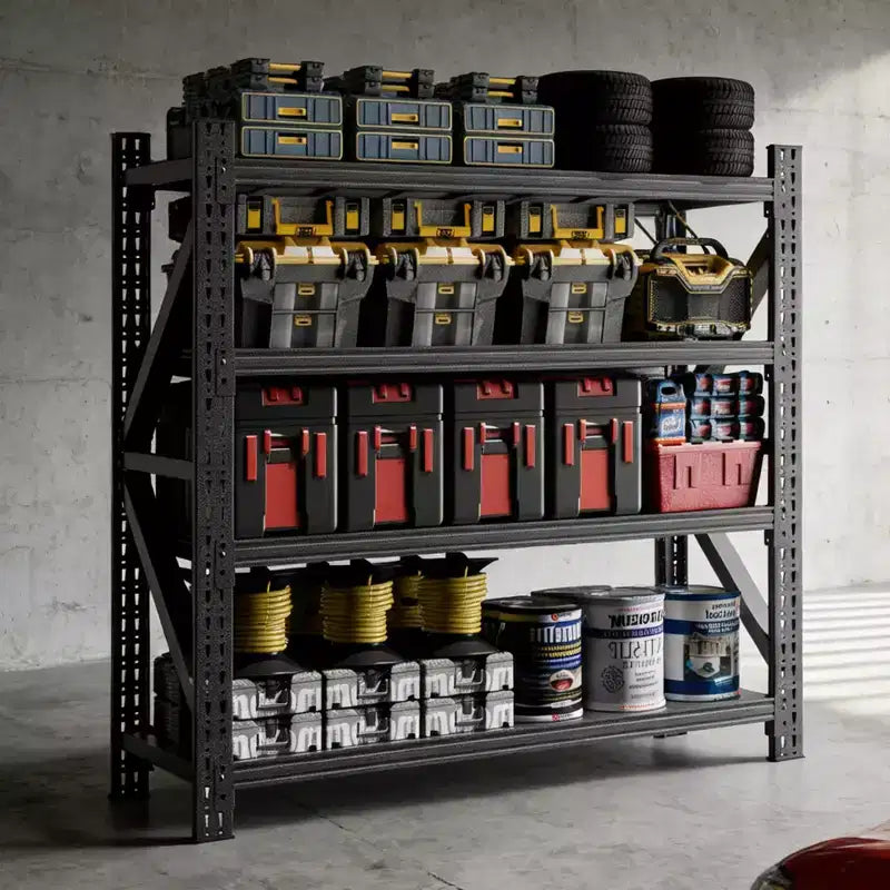 VIYET 63H, 4-Shelf Heavy Duty Metal Garage Shelving, 5000 LBS Capacity Adjustable Industrial Storage Unit, Black
