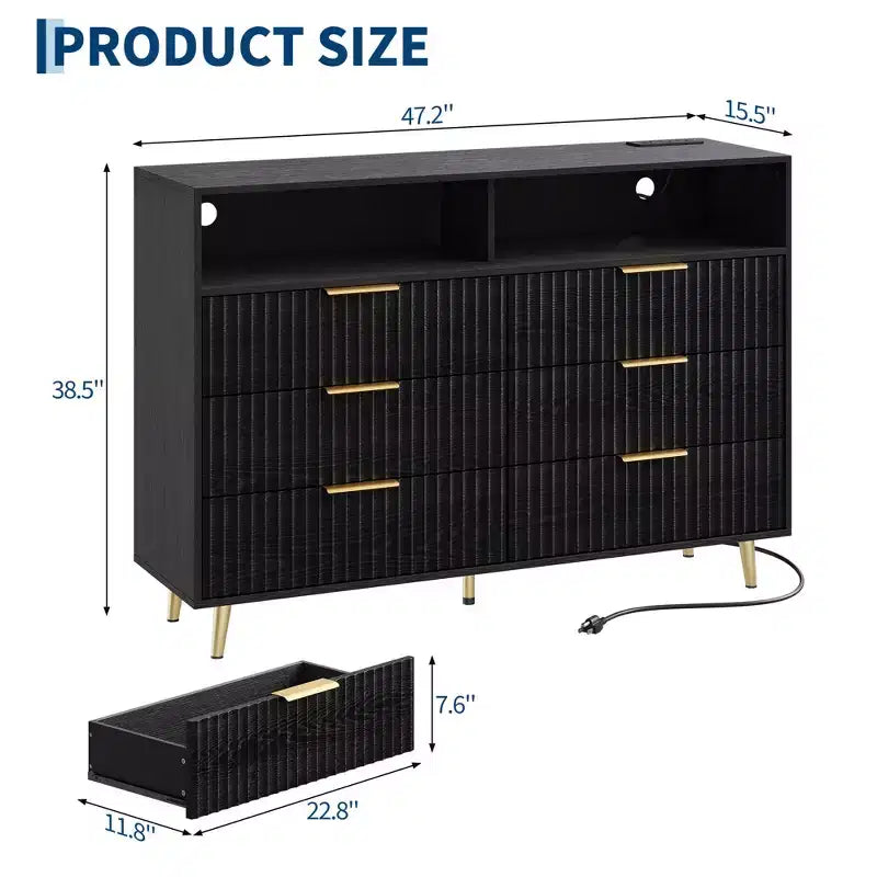 Modern Wave Pattern 7-Drawer Dresser, Contemporary Storage Chest for Bedroom, Living Room & Entryway