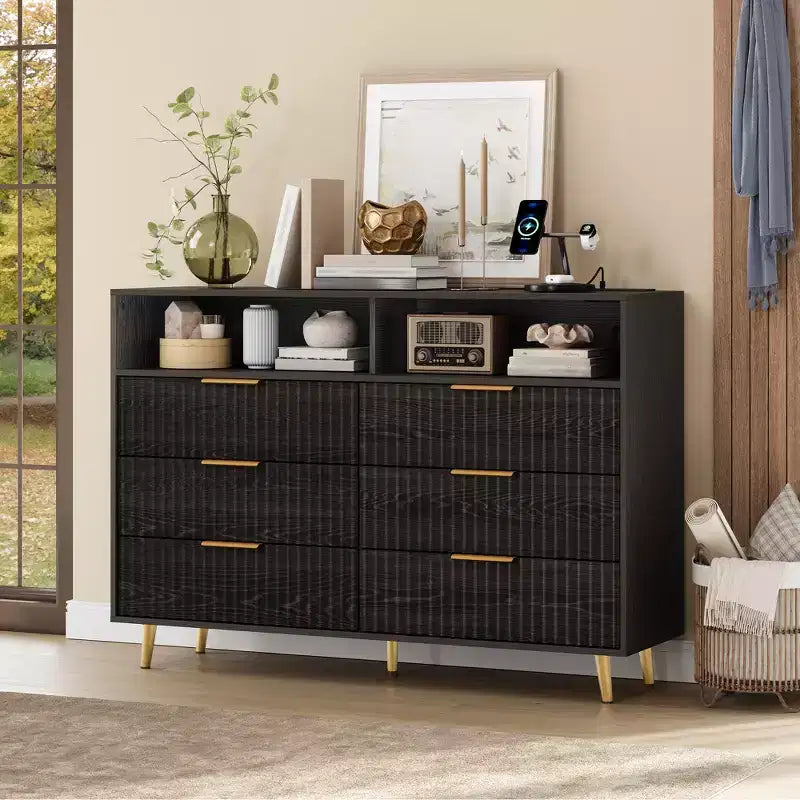 Modern Wave Pattern 7-Drawer Dresser, Contemporary Storage Chest for Bedroom, Living Room & Entryway