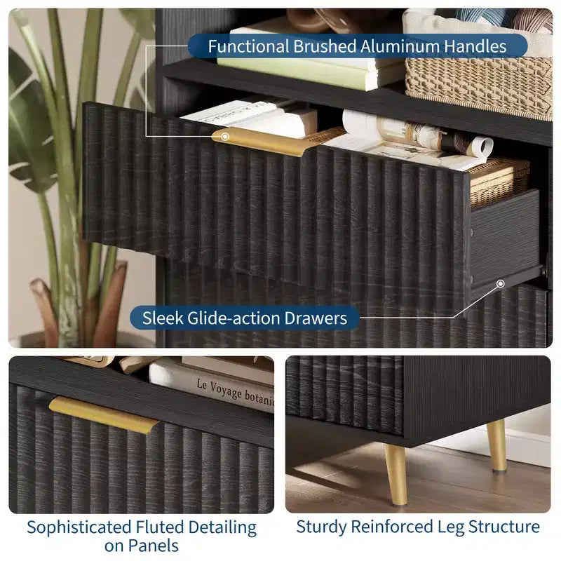 Modern Wave Pattern 7-Drawer Dresser, Contemporary Storage Chest for Bedroom, Living Room & Entryway