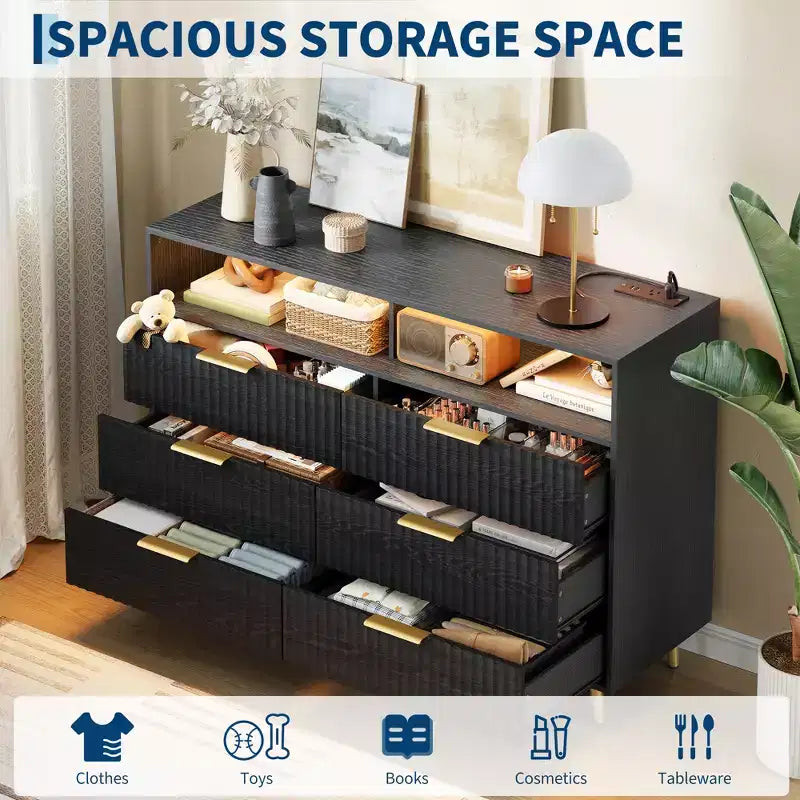 Modern Wave Pattern 7-Drawer Dresser, Contemporary Storage Chest for Bedroom, Living Room & Entryway