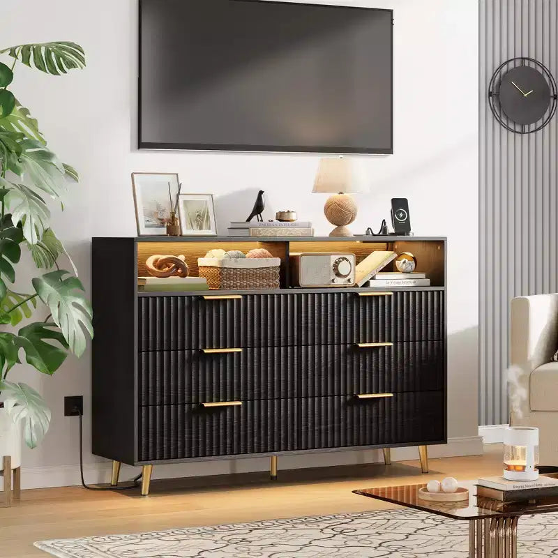 Modern Wave Pattern 7-Drawer Dresser, Contemporary Storage Chest for Bedroom, Living Room & Entryway