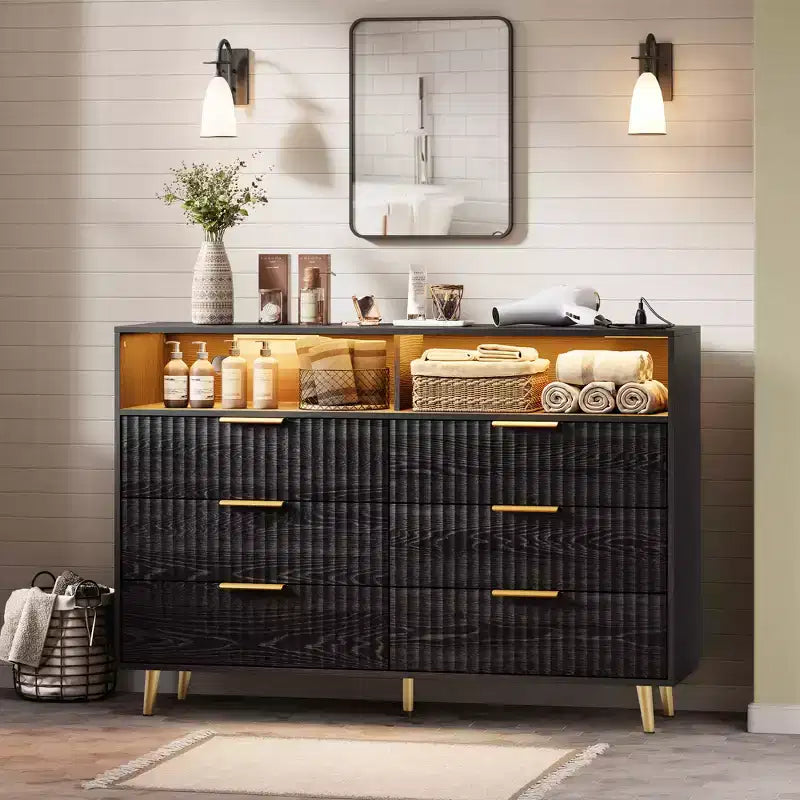 Modern Wave Pattern 7-Drawer Dresser, Contemporary Storage Chest for Bedroom, Living Room & Entryway
