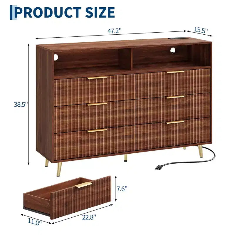 Modern Wave Pattern 7-Drawer Dresser, Contemporary Storage Chest for Bedroom, Living Room & Entryway