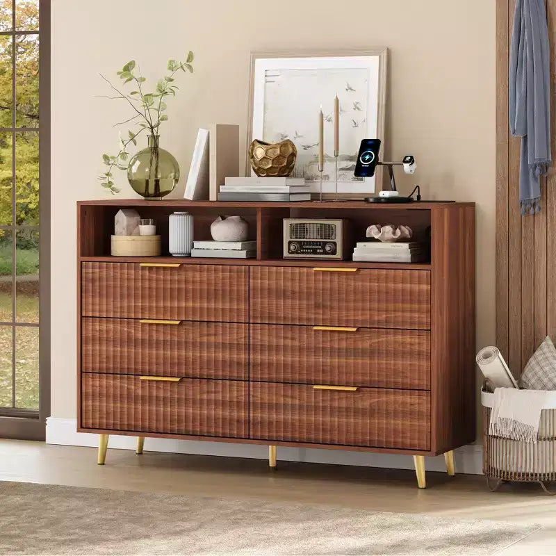 Modern Wave Pattern 7-Drawer Dresser, Contemporary Storage Chest for Bedroom, Living Room & Entryway
