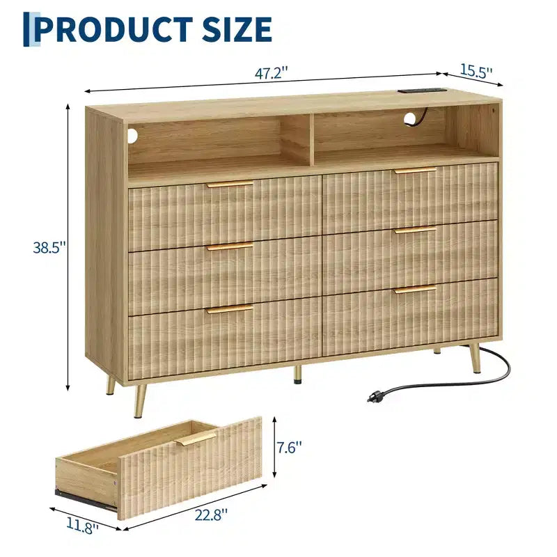 Modern Wave Pattern 7-Drawer Dresser, Contemporary Storage Chest for Bedroom, Living Room & Entryway