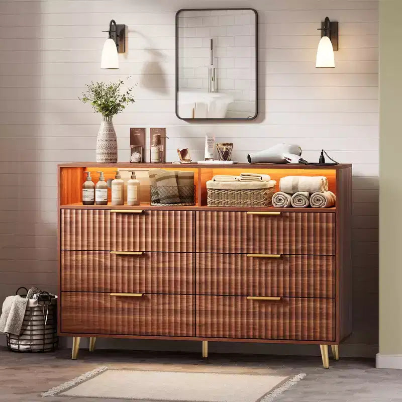 Modern Wave Pattern 7-Drawer Dresser, Contemporary Storage Chest for Bedroom, Living Room & Entryway