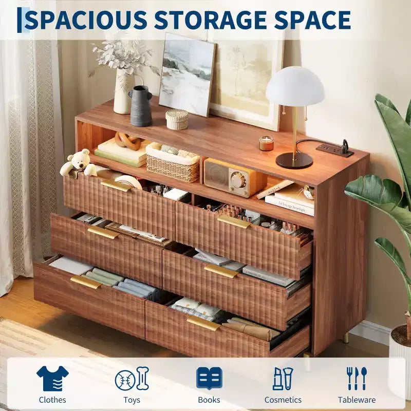 Modern Wave Pattern 7-Drawer Dresser, Contemporary Storage Chest for Bedroom, Living Room & Entryway