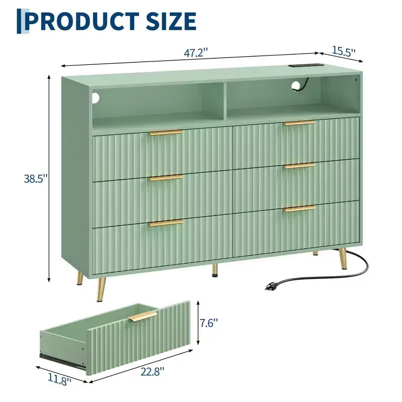 Modern Wave Pattern 7-Drawer Dresser, Contemporary Storage Chest for Bedroom, Living Room & Entryway