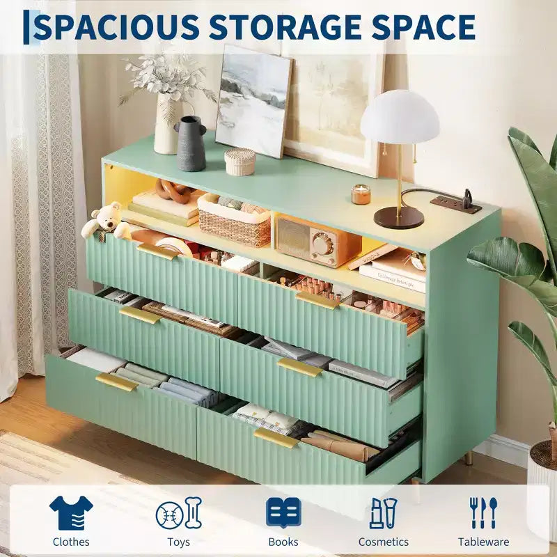 Modern Wave Pattern 7-Drawer Dresser, Contemporary Storage Chest for Bedroom, Living Room & Entryway