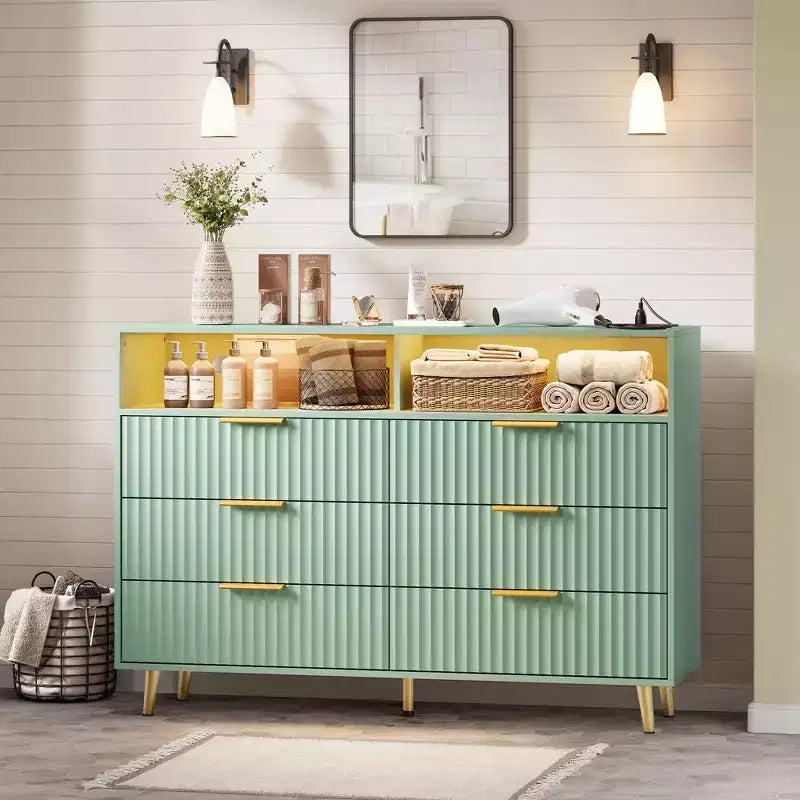Modern Wave Pattern 7-Drawer Dresser, Contemporary Storage Chest for Bedroom, Living Room & Entryway