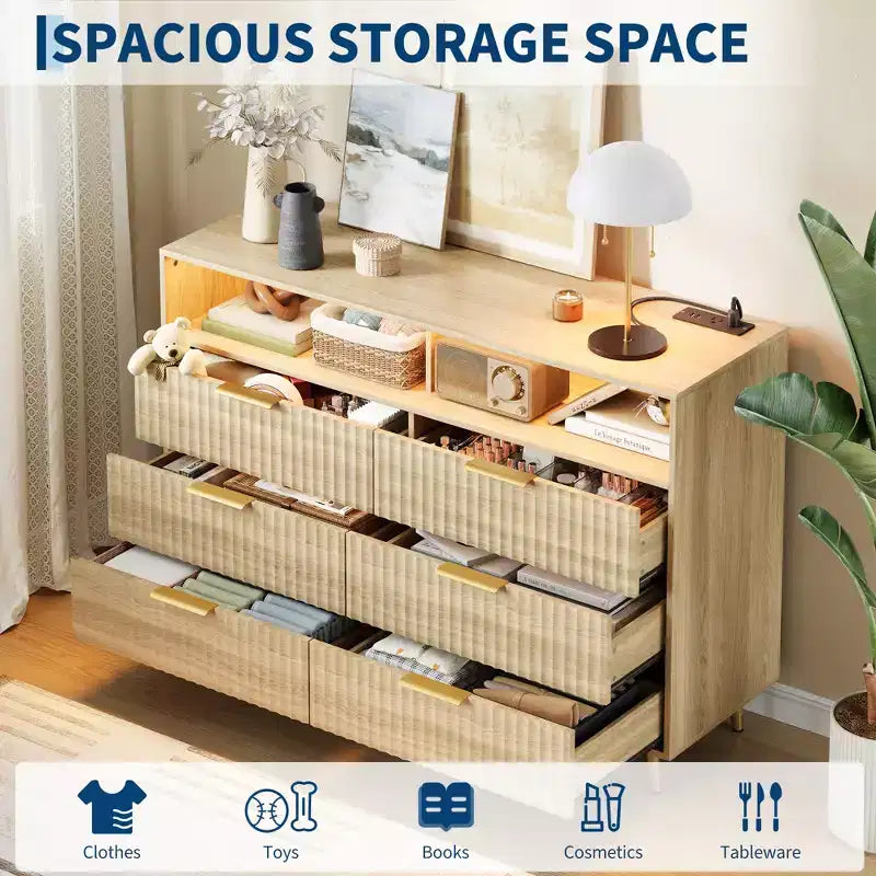 Modern Wave Pattern 7-Drawer Dresser, Contemporary Storage Chest for Bedroom, Living Room & Entryway