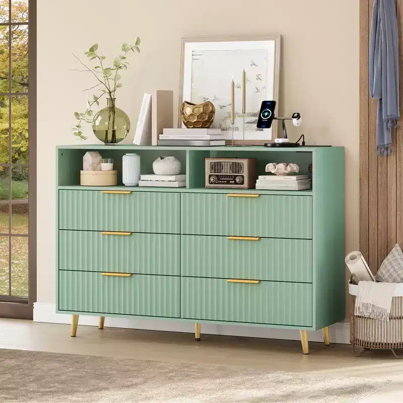 Modern Wave Pattern 7-Drawer Dresser, Contemporary Storage Chest for Bedroom, Living Room & Entryway