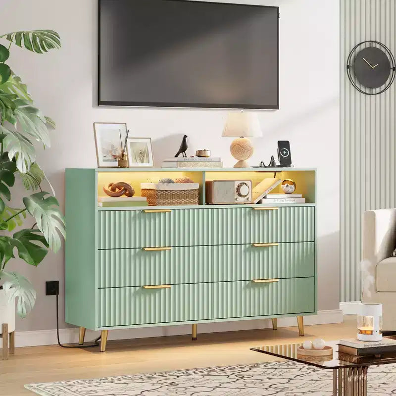 Modern Wave Pattern 7-Drawer Dresser, Contemporary Storage Chest for Bedroom, Living Room & Entryway