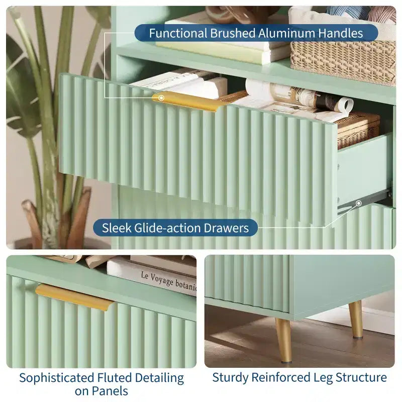 Modern Wave Pattern 7-Drawer Dresser, Contemporary Storage Chest for Bedroom, Living Room & Entryway