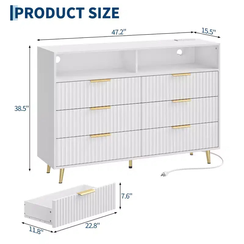 Modern Wave Pattern 7-Drawer Dresser, Contemporary Storage Chest for Bedroom, Living Room & Entryway