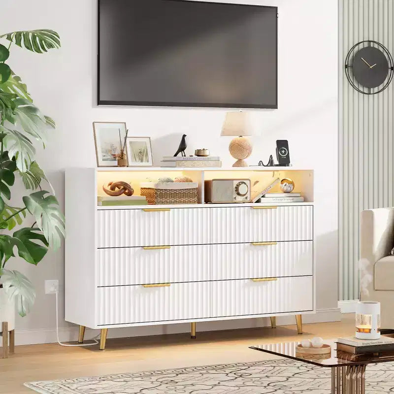 Modern Wave Pattern 7-Drawer Dresser, Contemporary Storage Chest for Bedroom, Living Room & Entryway