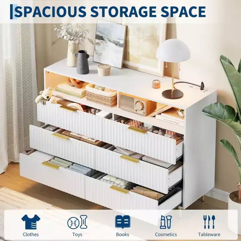 Modern Wave Pattern 7-Drawer Dresser, Contemporary Storage Chest for Bedroom, Living Room & Entryway